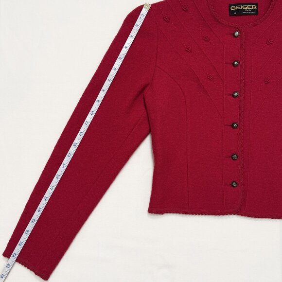 Vintage Geiger Tyrol Red Boiled Wool Puff Sleeve Jacket Made in Austria Size 38 - Picture 15 of 15